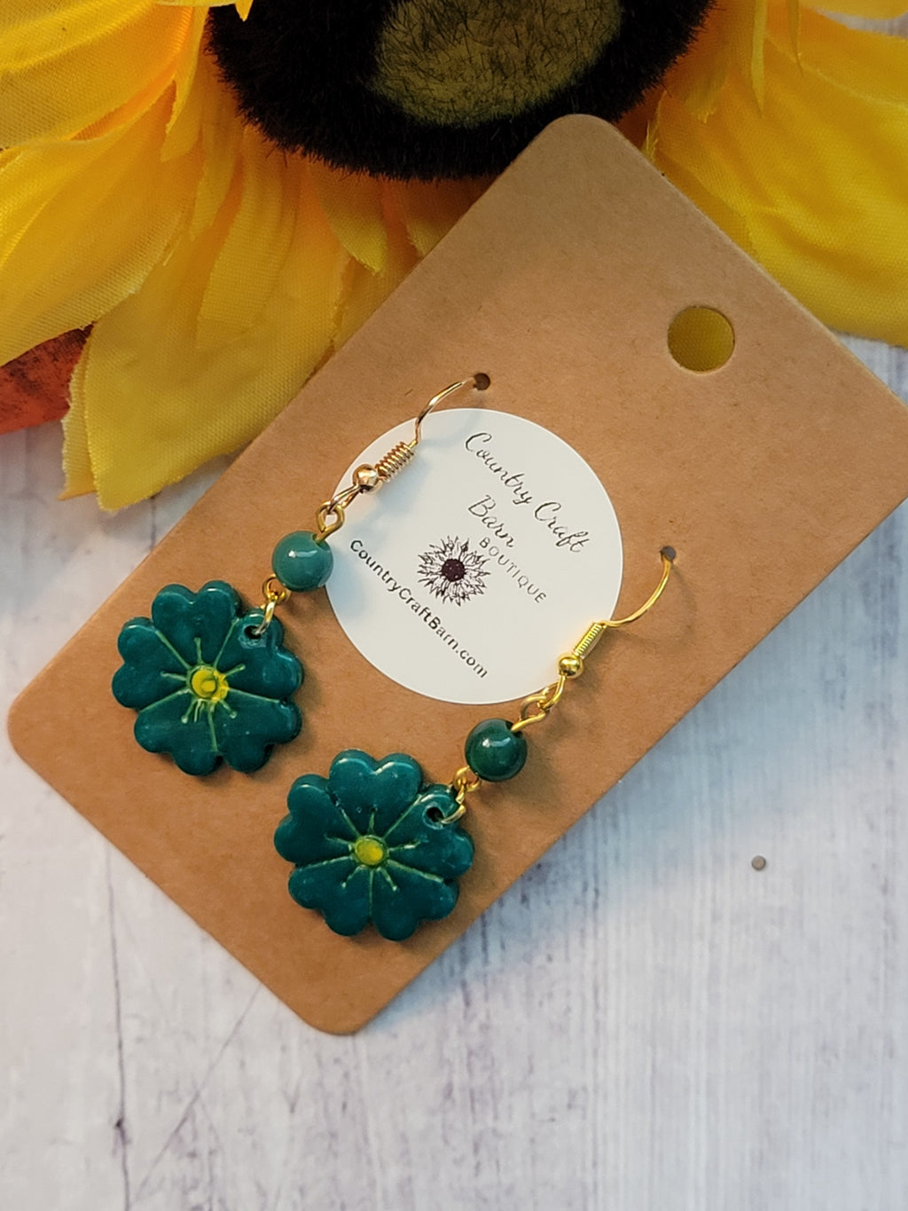 Emerald Blossom Drops - Country Craft Barn Earrings (#336E)