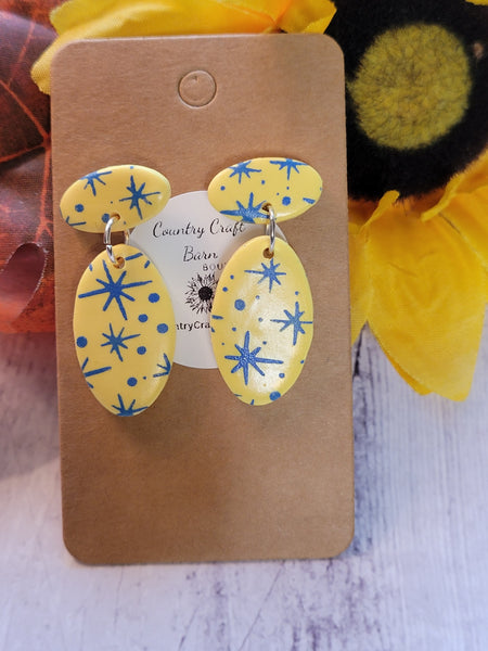 Starlight Blooms - Yellow/Blue Country Craft Barn Earrings (#351E)