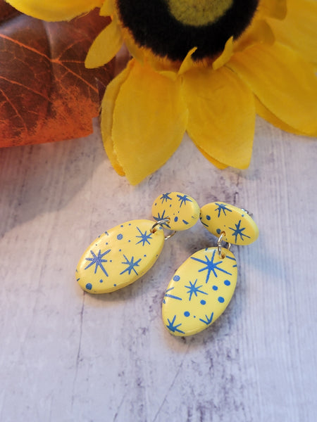 Starlight Blooms - Yellow/Blue Country Craft Barn Earrings (#351E)