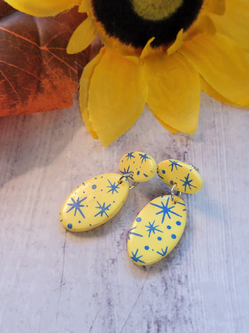 Starlight Blooms - Yellow/Blue Country Craft Barn Earrings (#351E)