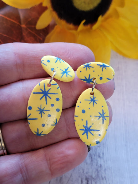 Starlight Blooms - Yellow/Blue Country Craft Barn Earrings (#351E)