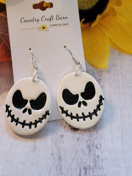 Skellington Smiles - White Country Craft Barn Earrings (#350E)