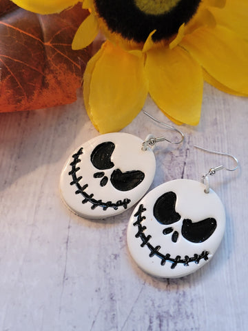 Skellington Smiles - White Country Craft Barn Earrings (#350E)