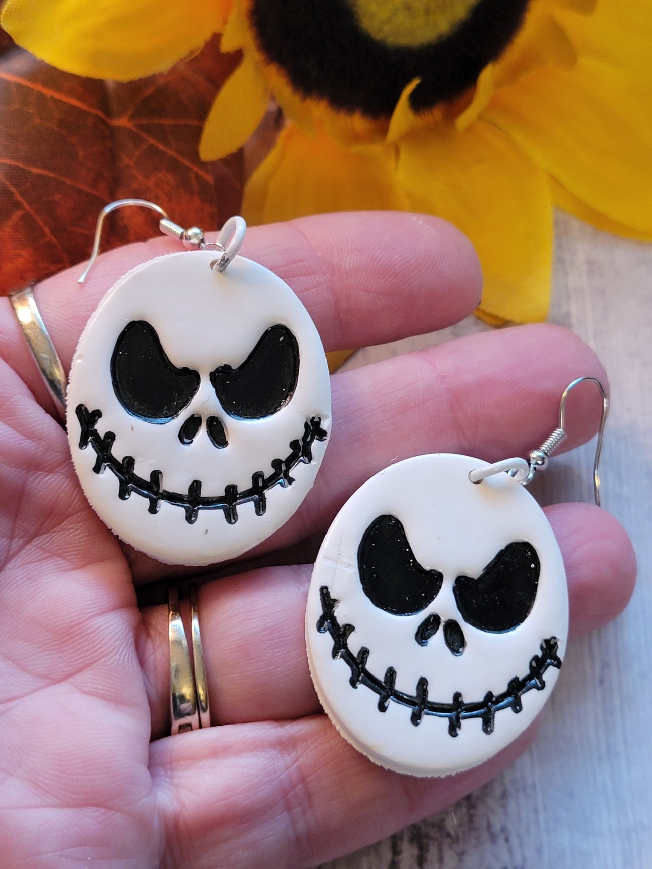 Skellington Smiles - White Country Craft Barn Earrings (#350E)
