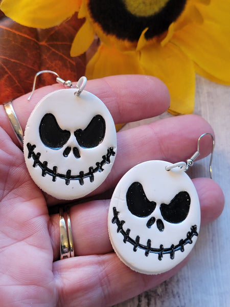 Skellington Smiles - White Country Craft Barn Earrings (#350E)