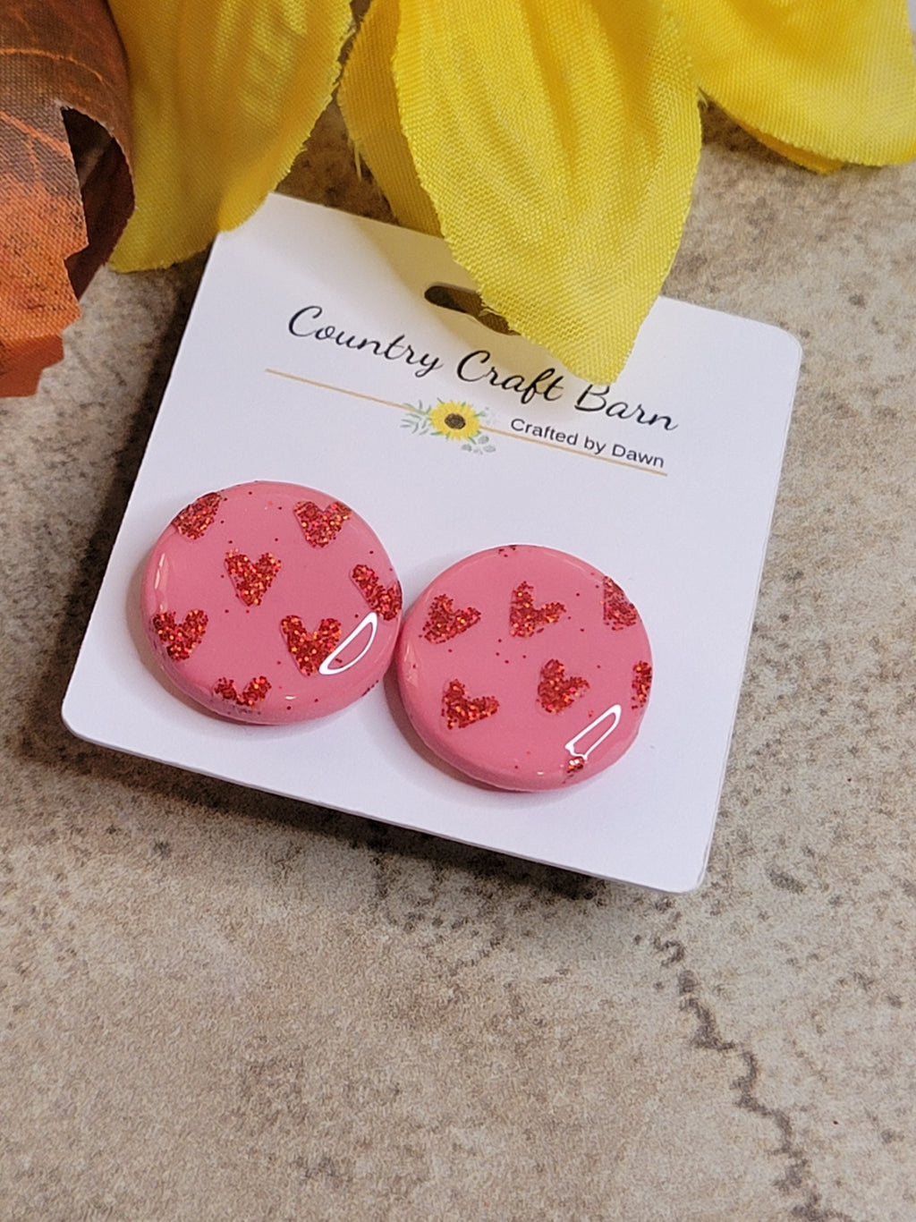 Sweetheart Sparkle - Pink Country Craft Barn Earrings (#356E)