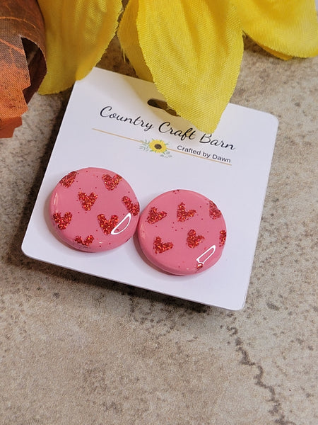 Sweetheart Sparkle - Pink Country Craft Barn Earrings (#356E)