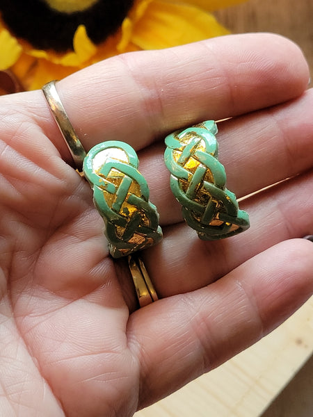 Emerald Weave - Green Country Craft Barn Earrings (#360E)