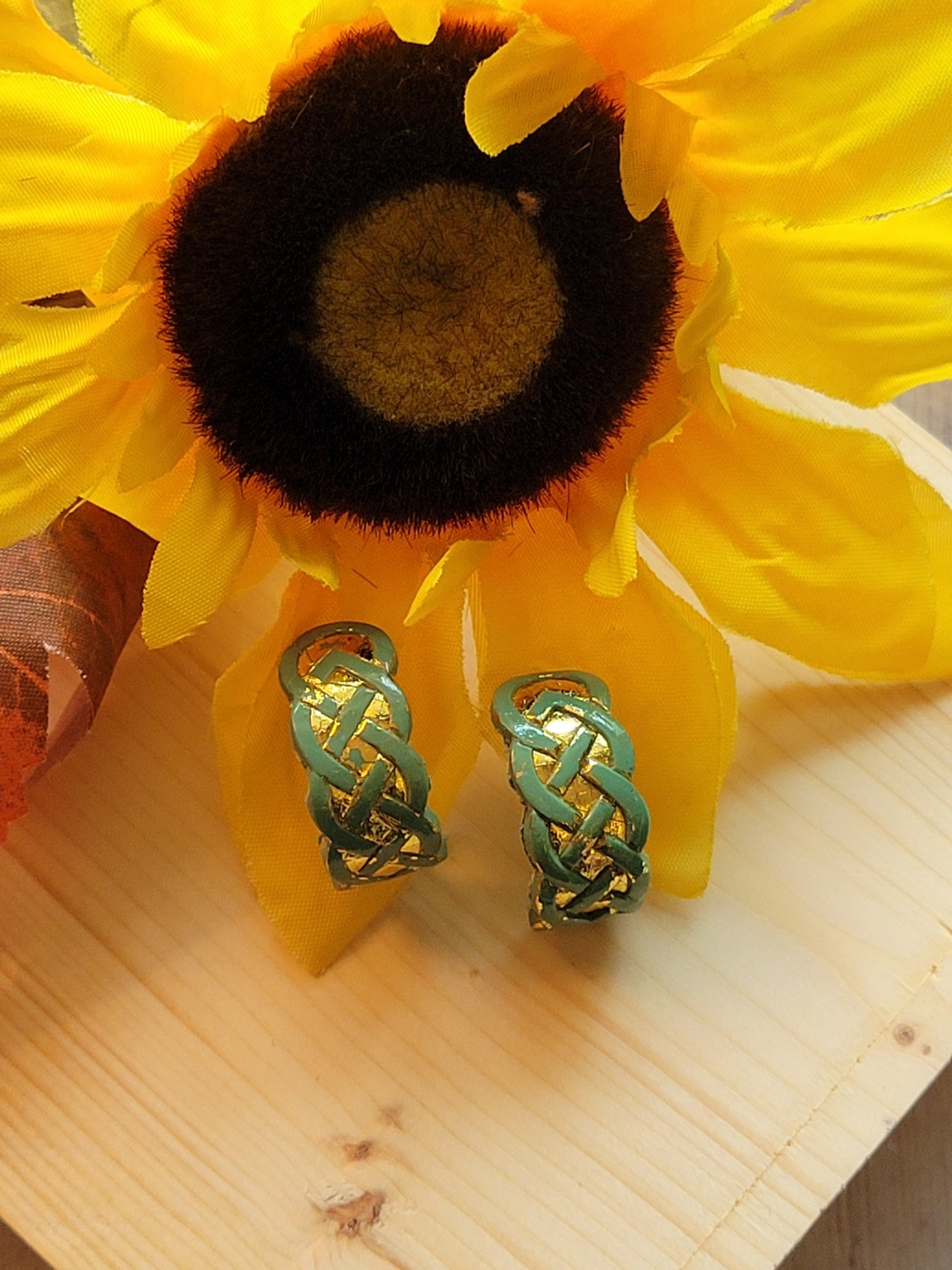 Emerald Weave - Green Country Craft Barn Earrings (#360E)