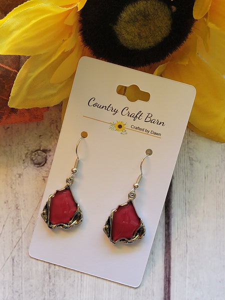 Melted Metal- Translucent Red Country Craft Barn Earrings (#365E)