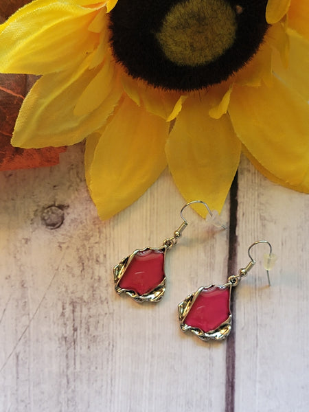 Melted Metal- Translucent Red Country Craft Barn Earrings (#365E)
