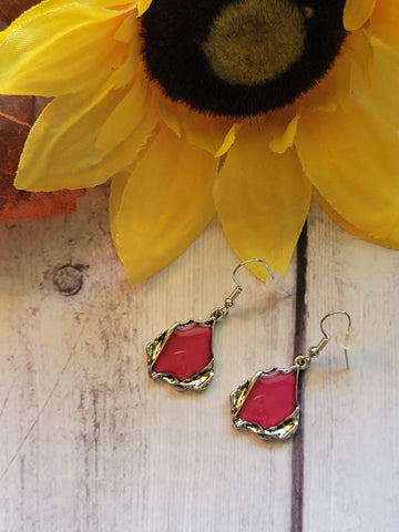 Melted Metal- Translucent Red Country Craft Barn Earrings (#365E)