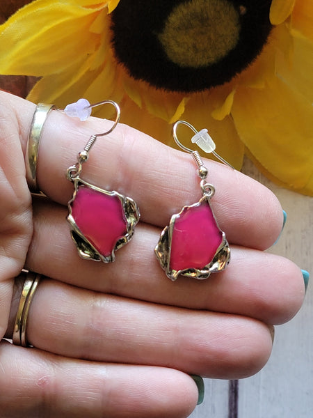 Melted Metal- Translucent Red Country Craft Barn Earrings (#365E)