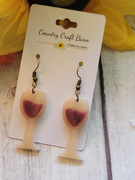 Rosé All Day Wine Glass- Cabernet Country Craft Barn Earrings (#364E)