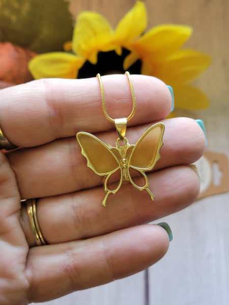 Spring Wings Resin Butterfly - Yellow/Pink Country Craft Barn Necklace (#647)