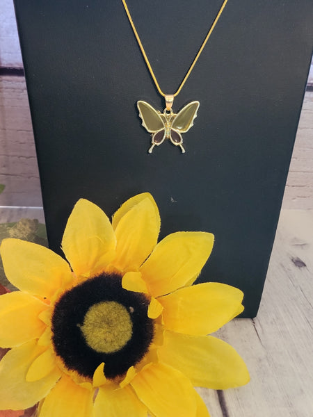 Spring Wings Resin Butterfly - Yellow/Pink Country Craft Barn Necklace (#647)