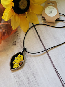 Golden Bloom Polymer Clay Pendant - Yellow Country Craft Barn Necklace (#645)
