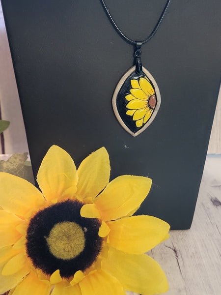Golden Bloom Polymer Clay Pendant - Yellow Country Craft Barn Necklace (#645)
