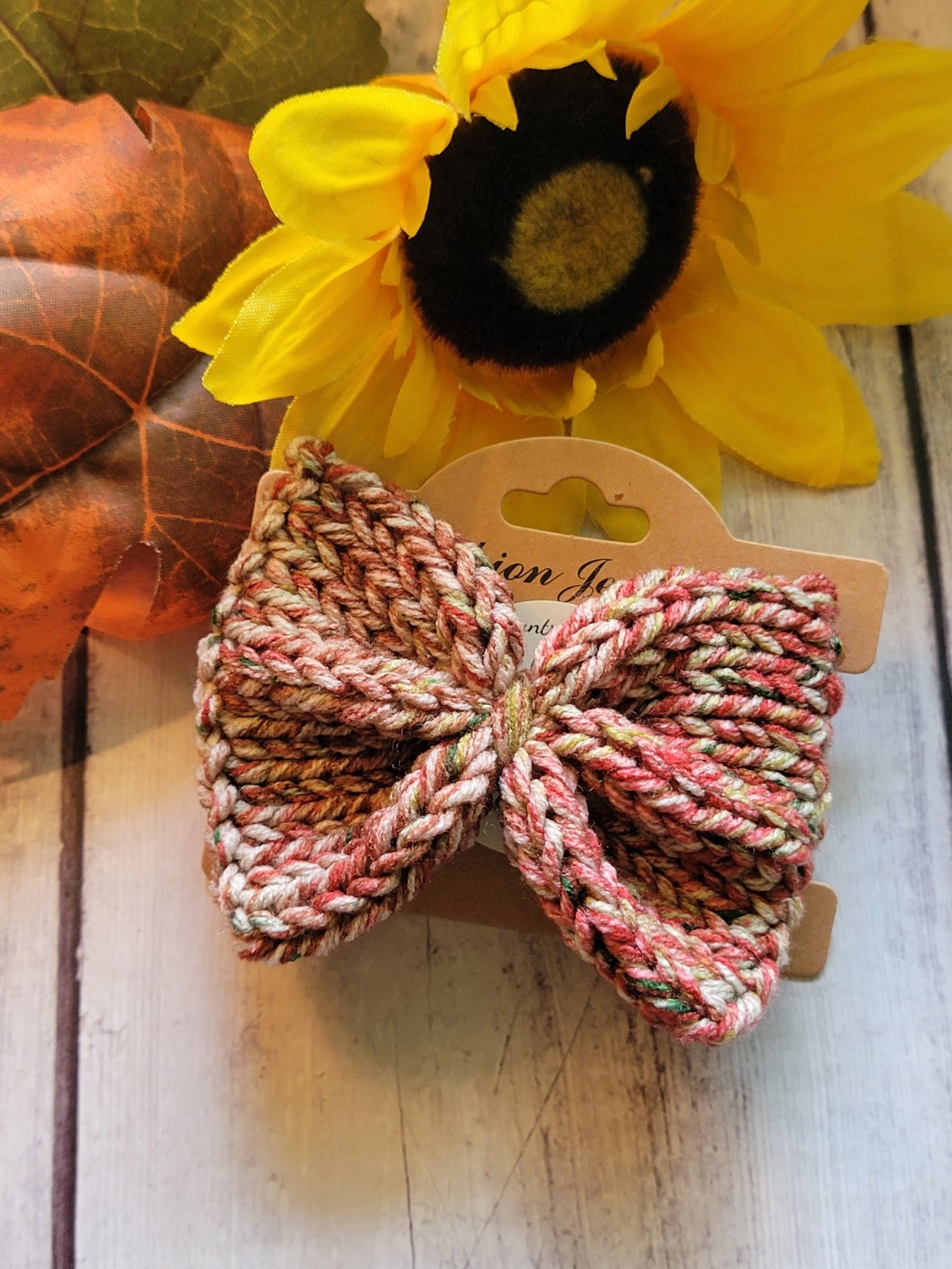 Spiced Wine Knit Bow Barrette - Country Craft Barn Hair Clip (#3509)