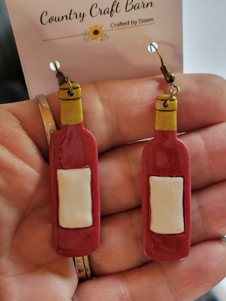 Sip Happens - Burgundy Country Craft Barn Earrings (#358E)