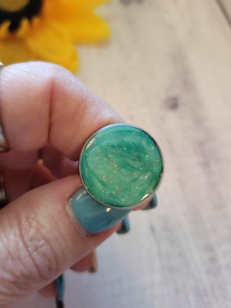 Seafoam Spark - Green Adjustable Country Craft Barn Ring (R013)