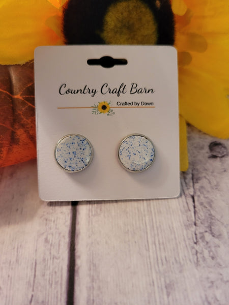 Vintage Splatterware - Blue Country Craft Barn Earrings (384E)
