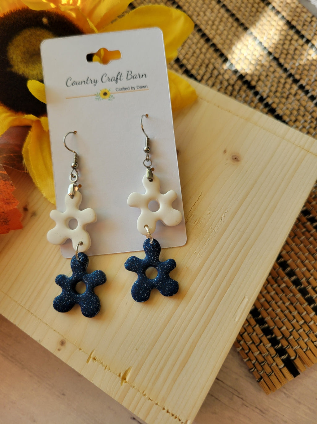 Retro Bloom Duo -Galaxy Glitter Blue Country Craft Barn Earrings (387E)