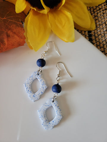 Porcelain Lace Drops– Speckled - Blue Country Craft Barn Polymer Clay Earrings (390E)