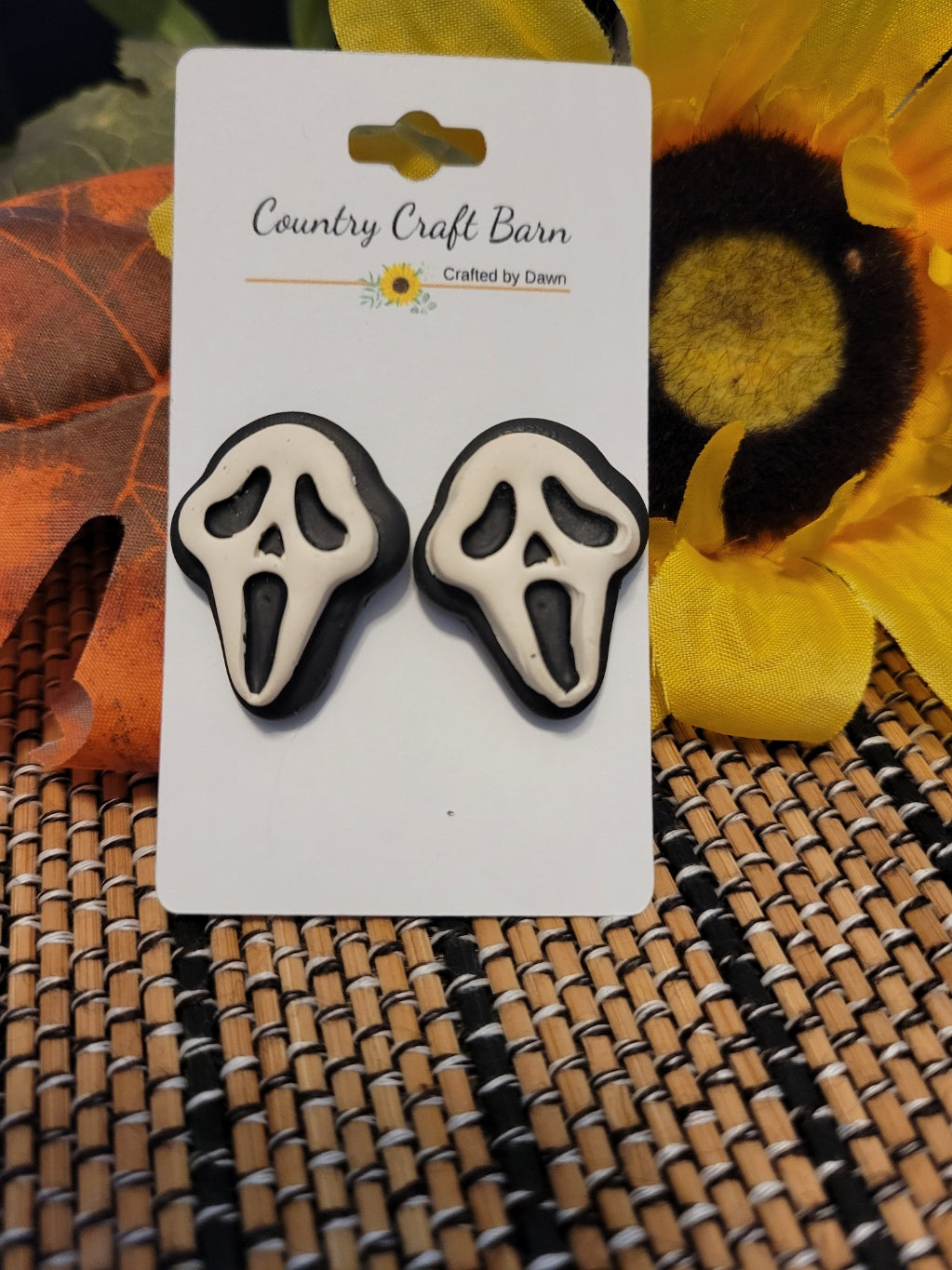 Silent Screams Post - Black/White Country Craft Barn Post Earrings (394E)