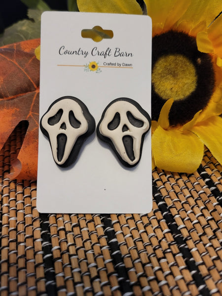 Silent Screams Post - Black/White Country Craft Barn Post Earrings (394E)