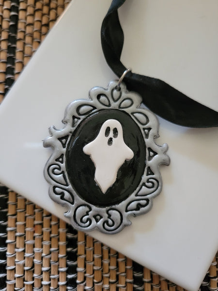 👻 Midnight Apparition Polymer Clay Choker – Gothic Elegance with a Spectral Touch - Black Country Craft Barn Necklace (NL-654)