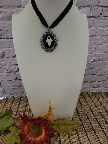 👻 Midnight Apparition Polymer Clay Choker – Gothic Elegance with a Spectral Touch - Black Country Craft Barn Necklace (NL-654)