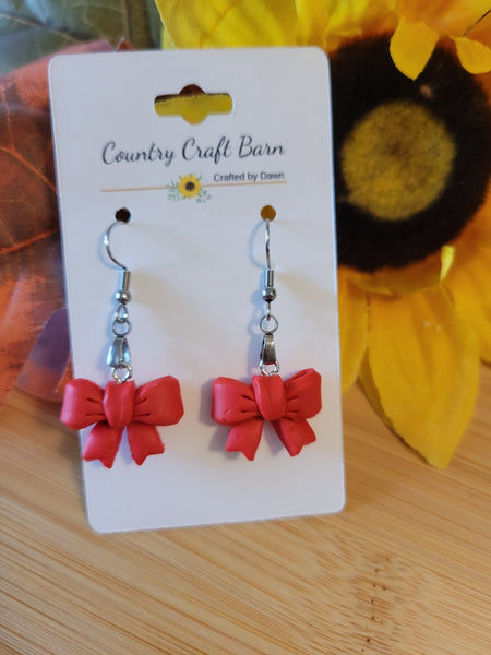🎀 Rustic Ribbon 🎀 - Red Country Craft Barn Earrings (#402E)