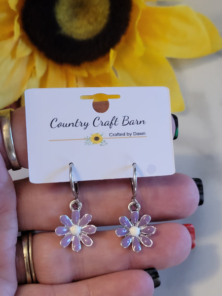 Lovely Daisy Hoop - Purple Country Craft Barn Earrings (#397E)