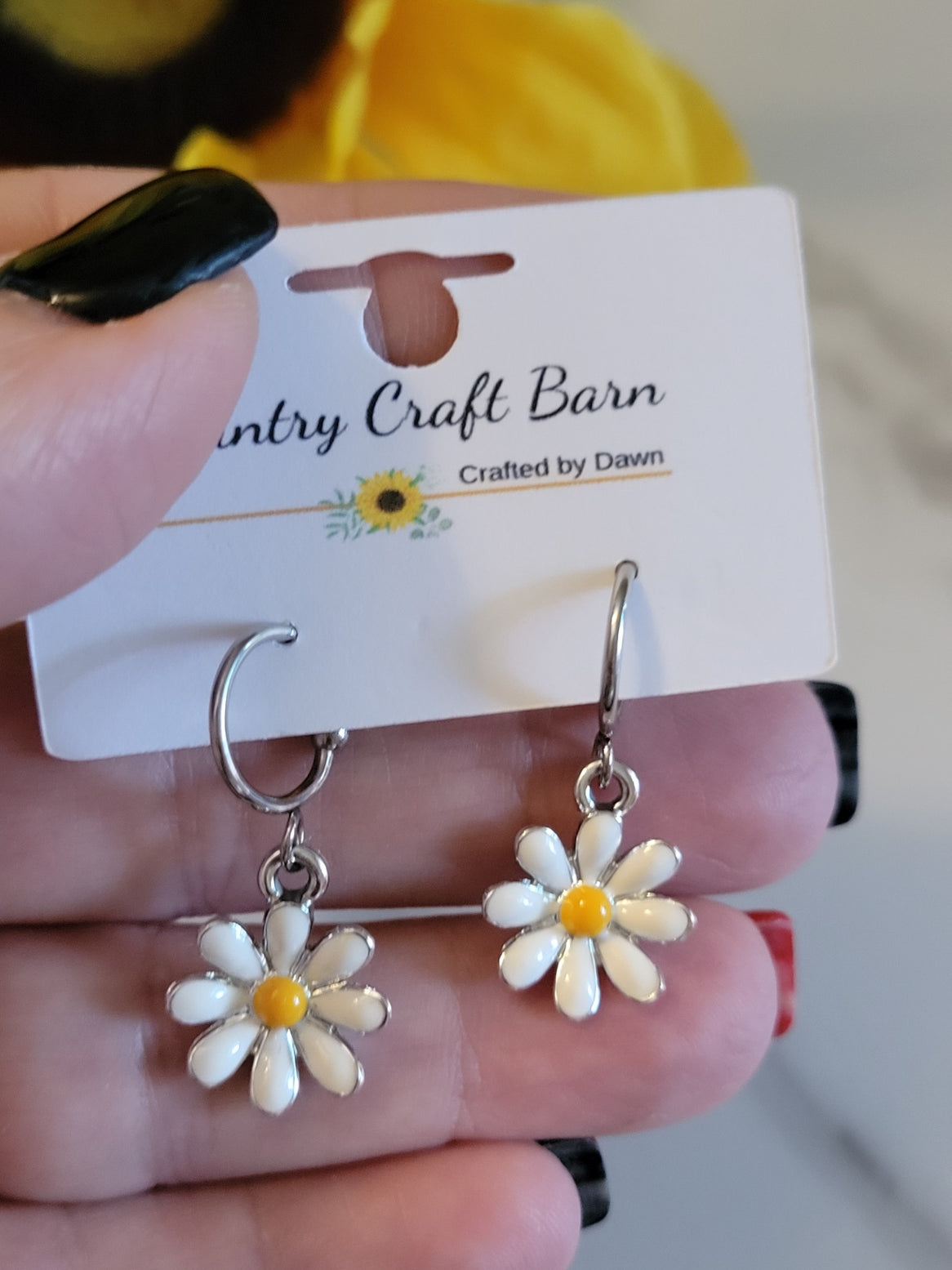 Lovely Daisy Hoop - White Country Craft Barn Earrings (#398E)