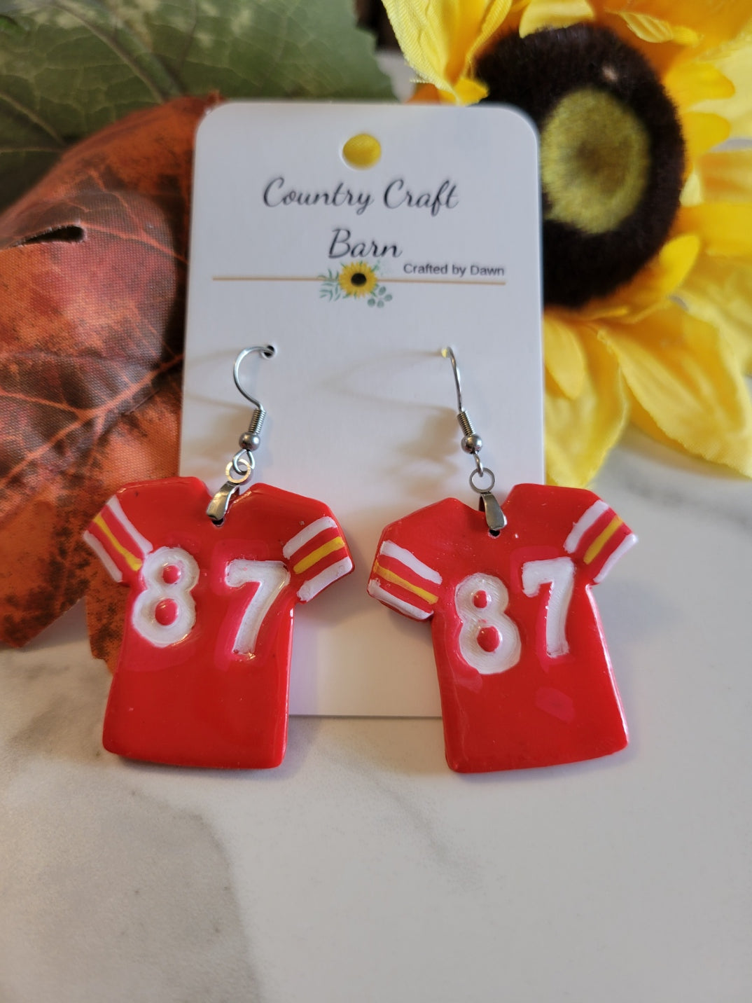 Fan Favorite Flair 87 Jersey - Red Country Craft Barn Earrings (#400E)