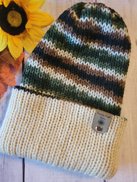 Campfire Beanie - Camo/Bone - Country Craft Barn Reversible Knit Hat - (KH-2031)