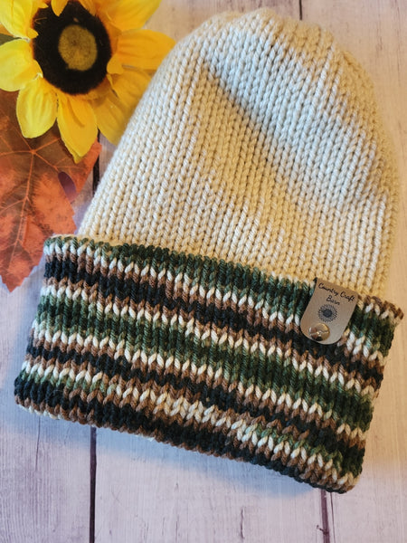 Campfire Beanie - Camo/Bone - Country Craft Barn Reversible Knit Hat - (KH-2031)