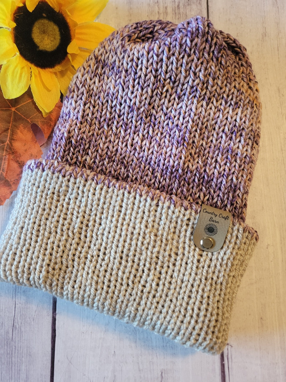 Campfire Beanie - Lavendar Bellini/Bone - Country Craft Barn Reversible Knit Hat - (KH-2030)