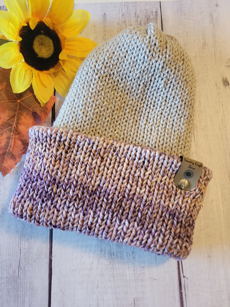 Campfire Beanie - Lavendar Bellini/Bone - Country Craft Barn Reversible Knit Hat - (KH-2030)