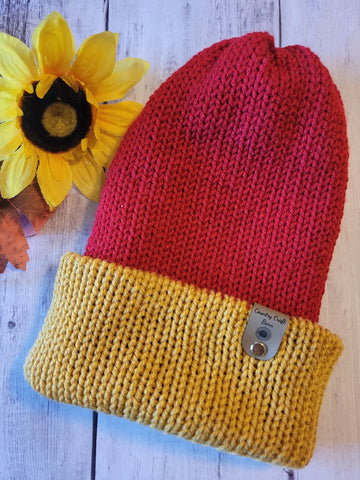 Campfire Beanie - Red/Gold - Country Craft Barn Reversible Knit Hat - (KH-2029)