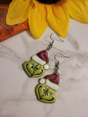 🎄 Grinchmas Mischief - Pearl Green Country Craft Barn Earrings (409E)