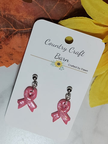 Ribbon of Courage – Pink Glitter Craft Barn Earrings (#420E)
