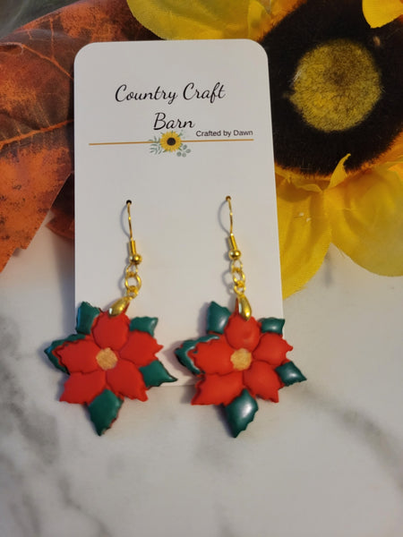 Poinsettia Bloom – Red Craft Barn Earrings (#423E)