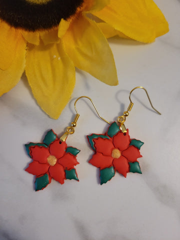 Poinsettia Bloom – Red Craft Barn Earrings (#423E)