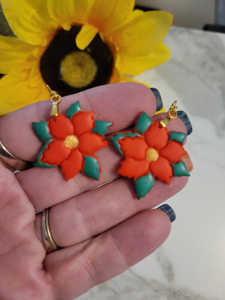 Poinsettia Bloom – Red Craft Barn Earrings (#423E)