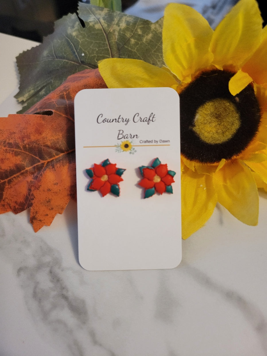 Holiday Petals – Red Craft Barn Earrings (#422E)
