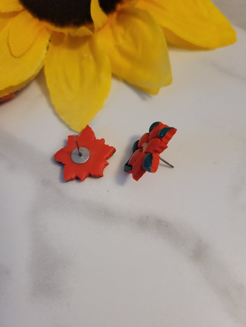 Holiday Petals – Red Craft Barn Earrings (#422E)