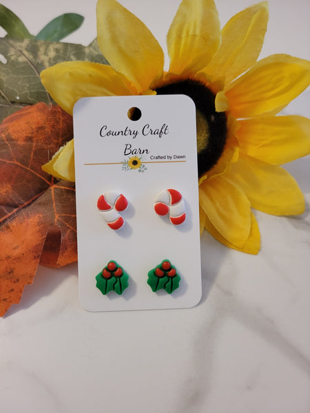 🎄 Holly & Mint  – Red, White, Green Country Craft Barn Festive Post Earring Set (SS-003)