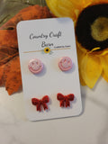 🎄 Smiles & Sparkles  – Red/Pink Country Craft Barn Festive Post Earring Set (SS-004)